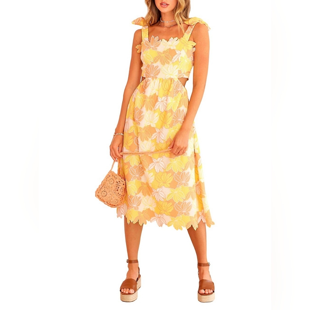 Floral Lace Cutout Midi Dress